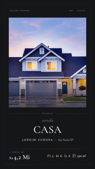 Criativo de story gerado pelo Imobip no template Luxo Noturno: Casa &middot; Jardim Europa