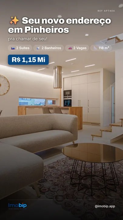 Criativo de story gerado pelo Imobip sem template, com os textos no topo da foto: Apartamento &middot; Pinheiros