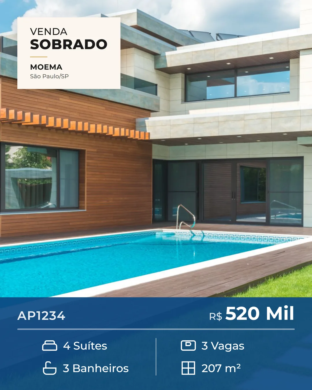 Post de feed gerado pelo Imobip: sobrado &agrave; venda em Moema, S&atilde;o Paulo/SP &mdash; R$ 520 mil, 4 su&iacute;tes, 3 vagas, 207 m&sup2;